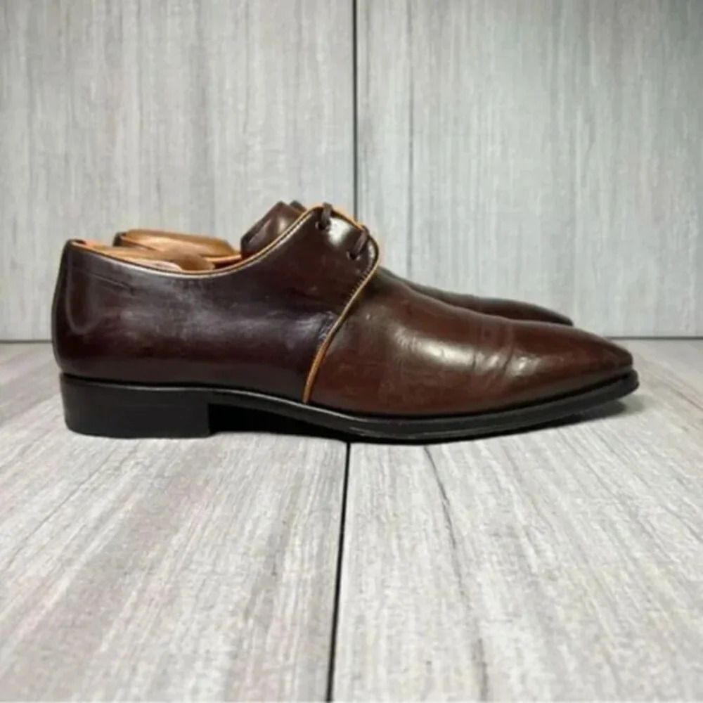 Mezlan Burgundy Orange Leather Lace Up Luxury Oxford Derby Dress Shoe Men Size 8